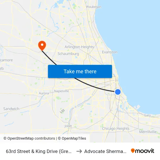 63rd Street & King Drive (Green Line) (East) to Advocate Sherman Hospital map