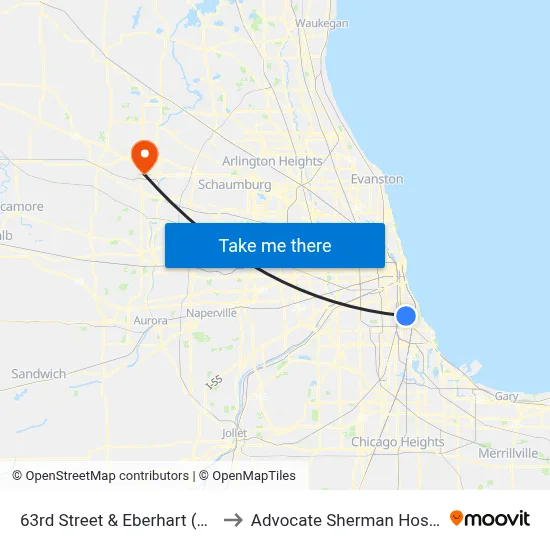 63rd Street & Eberhart (East) to Advocate Sherman Hospital map