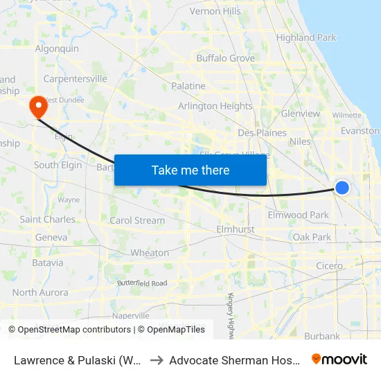 Lawrence & Pulaski (West) to Advocate Sherman Hospital map