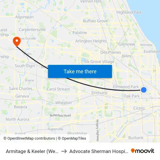 Armitage & Keeler (West) to Advocate Sherman Hospital map