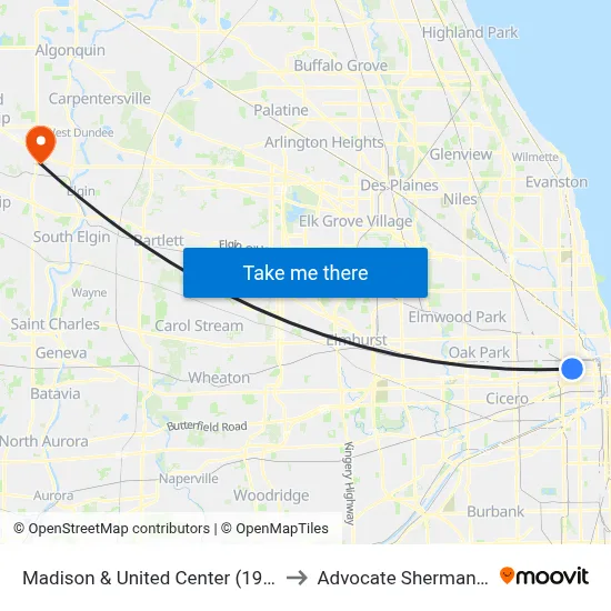 Madison & United Center (1900 W) (East) to Advocate Sherman Hospital map