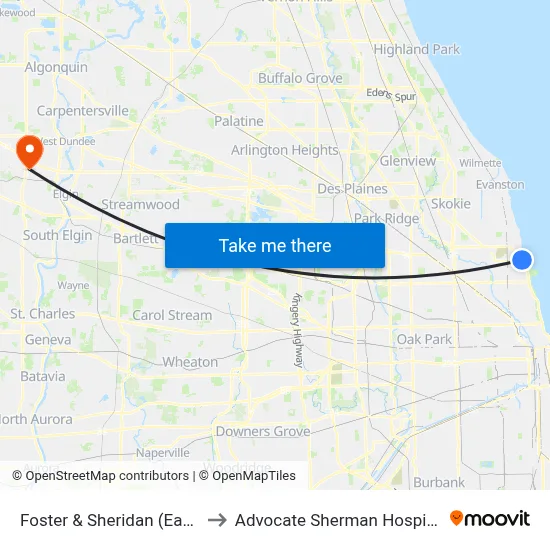 Foster & Sheridan (East) to Advocate Sherman Hospital map