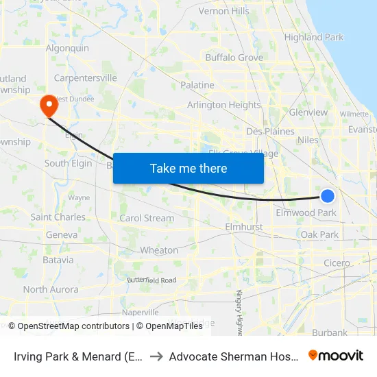 Irving Park & Menard (East) to Advocate Sherman Hospital map