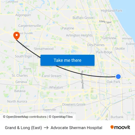 Grand & Long (East) to Advocate Sherman Hospital map