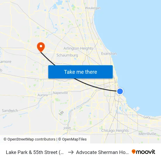 Lake Park & 55th Street (South) to Advocate Sherman Hospital map