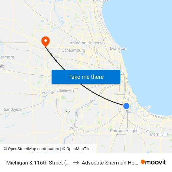 Michigan & 116th Street (North) to Advocate Sherman Hospital map