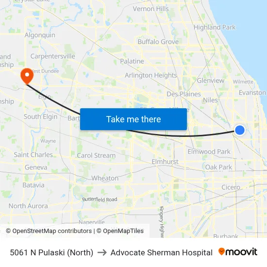 5061 N Pulaski (North) to Advocate Sherman Hospital map