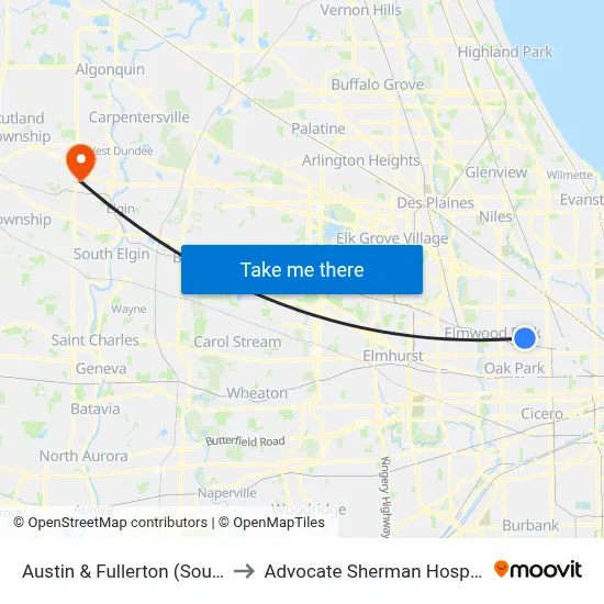 Austin & Fullerton (South) to Advocate Sherman Hospital map
