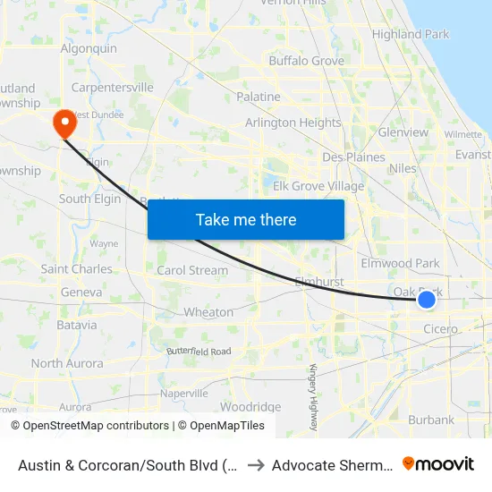 Austin & Corcoran/South Blvd (Green Line) (North) to Advocate Sherman Hospital map