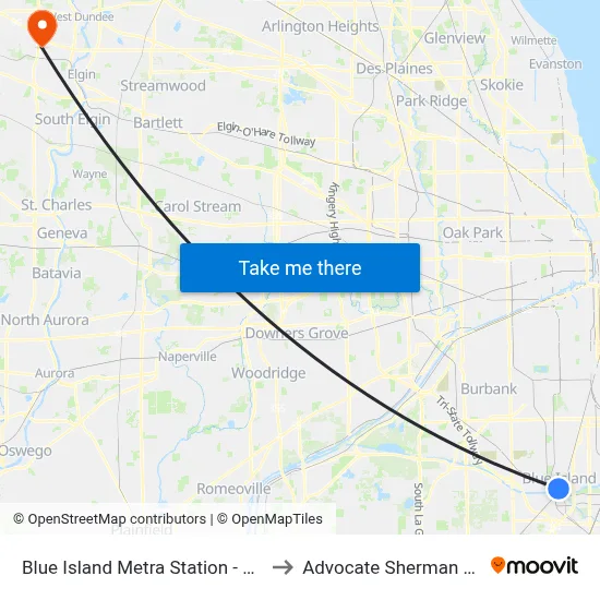 Blue Island Metra Station - Bus Stop E to Advocate Sherman Hospital map