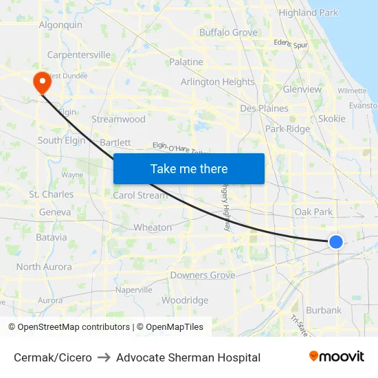Cermak/Cicero to Advocate Sherman Hospital map
