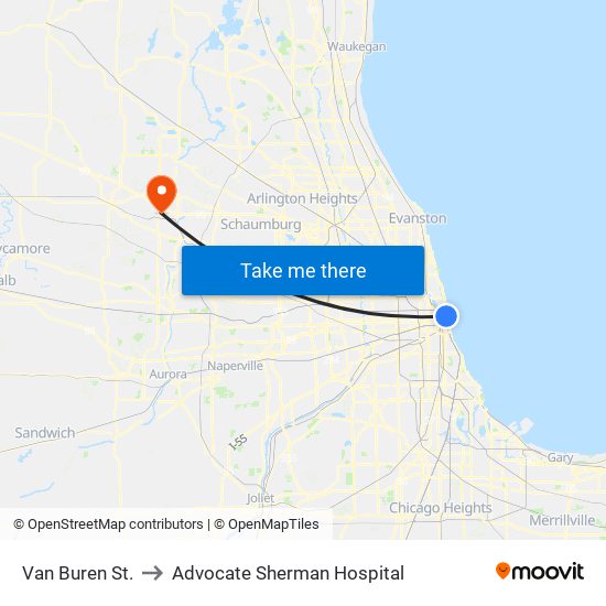Van Buren St. to Advocate Sherman Hospital map