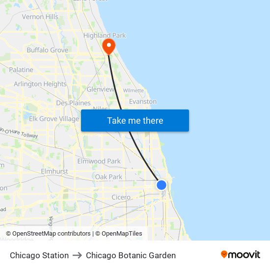 Chicago Station to Chicago Botanic Garden map