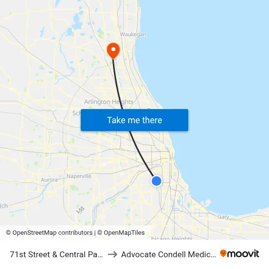 71st Street & Central Park (West) to Advocate Condell Medical Center map