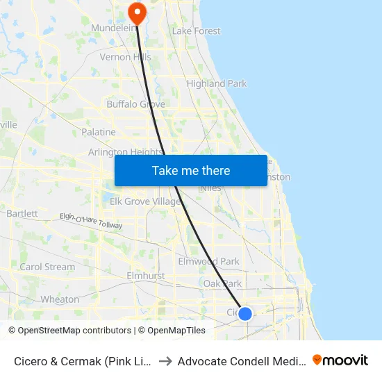 Cicero & Cermak (Pink Line) (North) to Advocate Condell Medical Center map