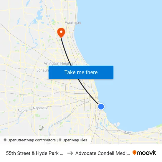 55th Street & Hyde Park Blvd (West) to Advocate Condell Medical Center map