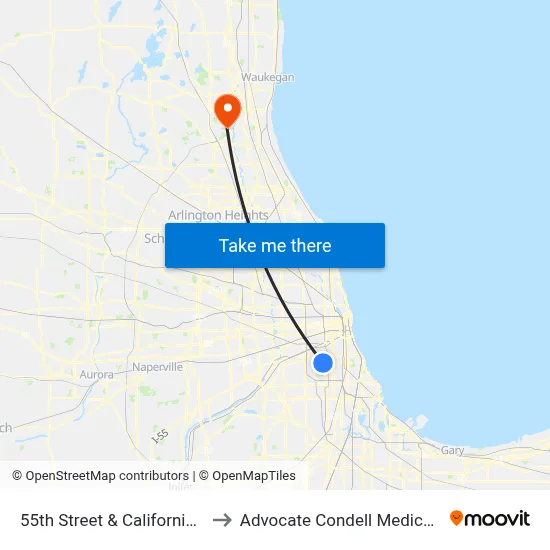 55th Street & California (West) to Advocate Condell Medical Center map