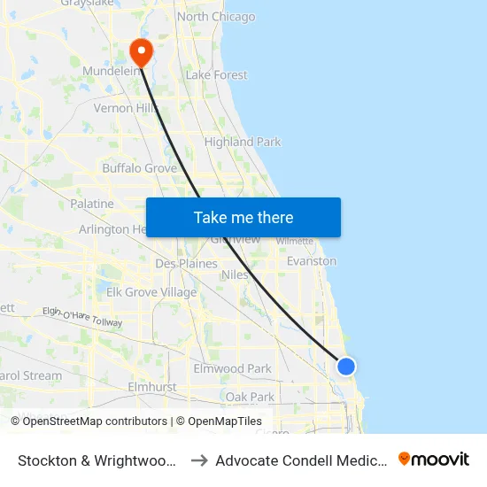 Stockton & Wrightwood (South) to Advocate Condell Medical Center map