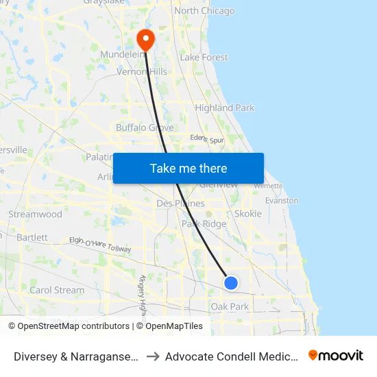 Diversey & Narragansett (East) to Advocate Condell Medical Center map