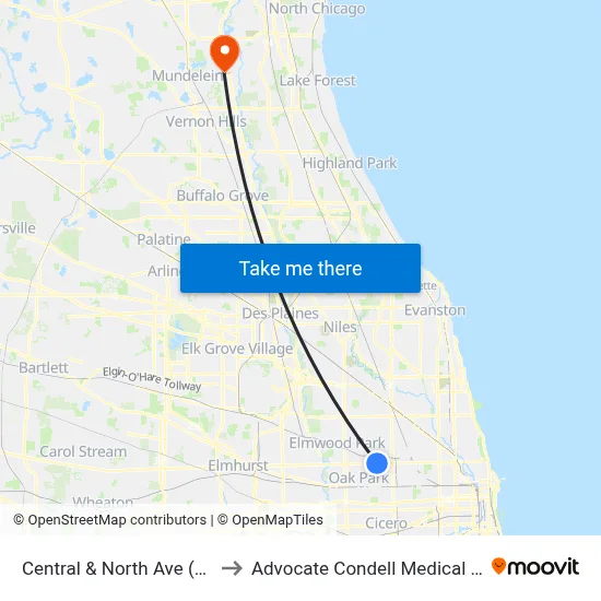 Central & North Ave (North) to Advocate Condell Medical Center map