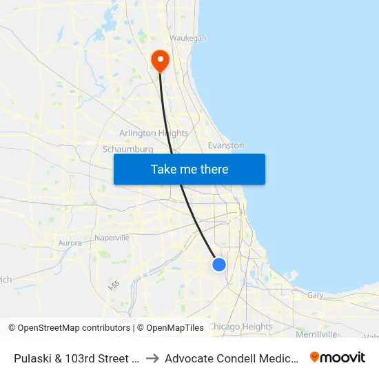 Pulaski & 103rd Street (South) to Advocate Condell Medical Center map