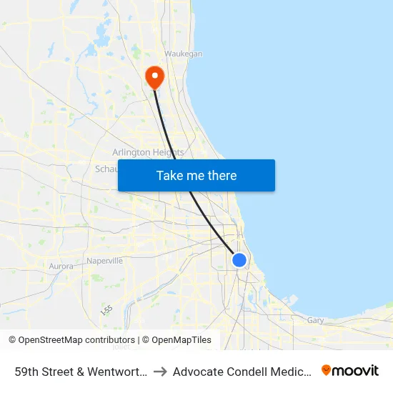 59th Street & Wentworth (East) to Advocate Condell Medical Center map