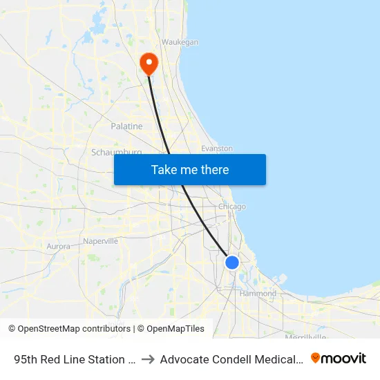 95th Red Line Station (East) to Advocate Condell Medical Center map