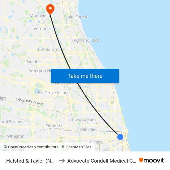 Halsted & Taylor (North) to Advocate Condell Medical Center map
