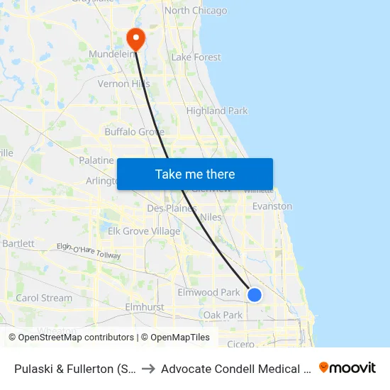 Pulaski & Fullerton (South) to Advocate Condell Medical Center map