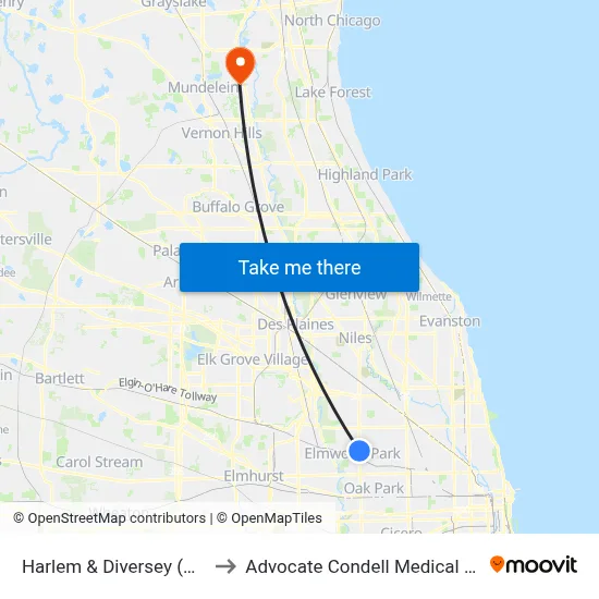 Harlem & Diversey (North) to Advocate Condell Medical Center map