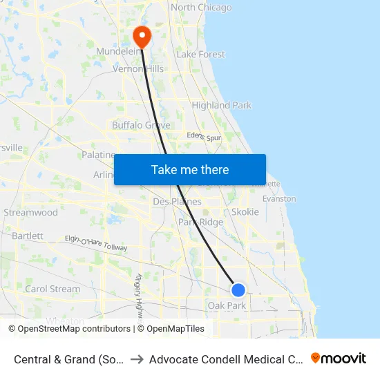 Central & Grand (South) to Advocate Condell Medical Center map