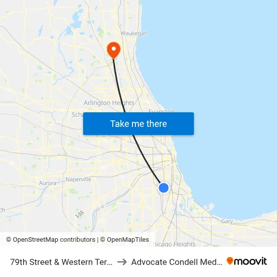 79th Street & Western Terminal (East) to Advocate Condell Medical Center map