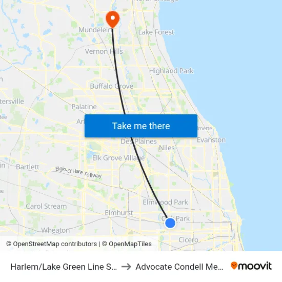 Harlem/Lake Green Line Station (West) to Advocate Condell Medical Center map