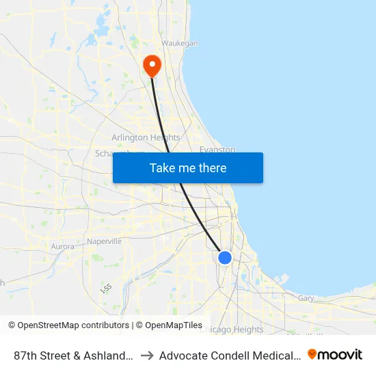 87th Street & Ashland (East) to Advocate Condell Medical Center map