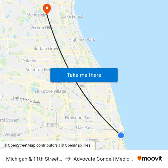 Michigan & 11th Street (North) to Advocate Condell Medical Center map