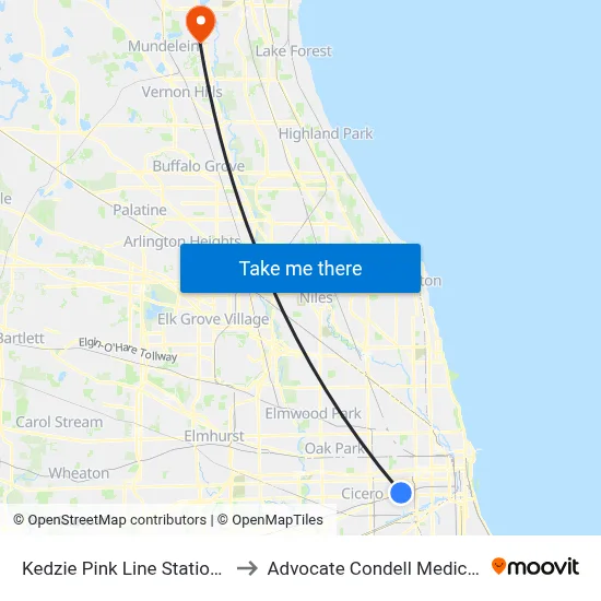 Kedzie Pink Line Station (North) to Advocate Condell Medical Center map
