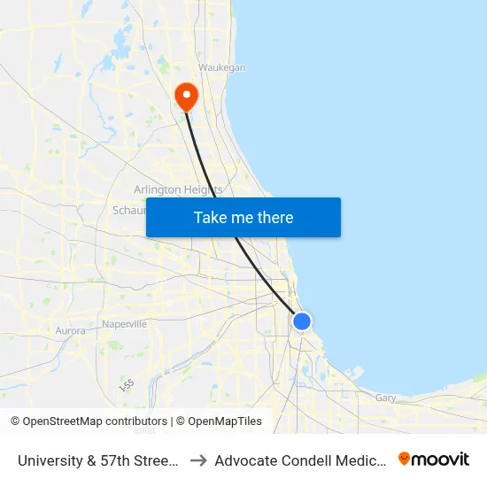 University & 57th Street (North) to Advocate Condell Medical Center map