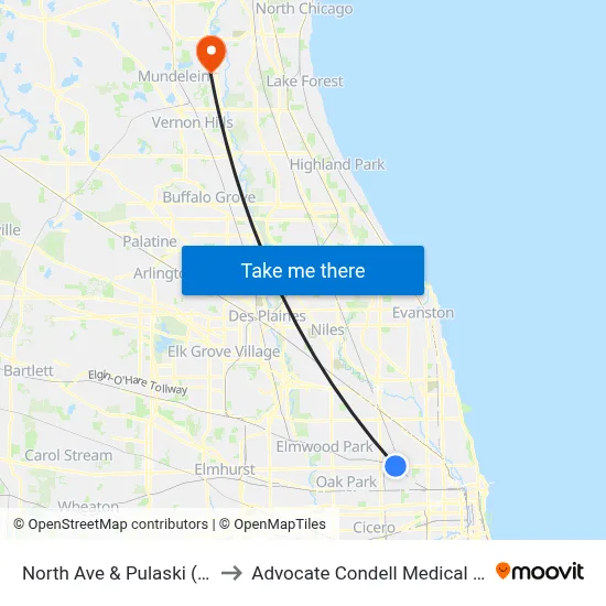 North Ave & Pulaski (West) to Advocate Condell Medical Center map