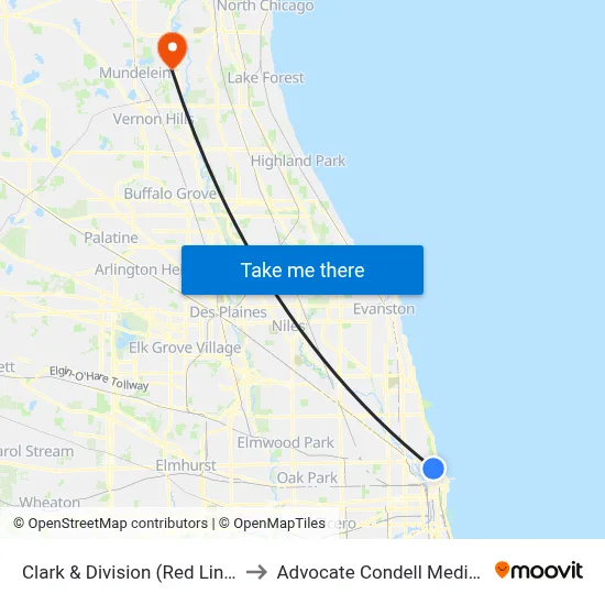 Clark & Division (Red Line) (South) to Advocate Condell Medical Center map