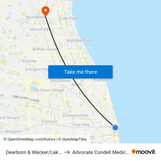 Dearborn & Wacker/Lake (North) to Advocate Condell Medical Center map