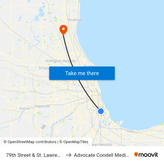 79th Street & St. Lawrence (East) to Advocate Condell Medical Center map