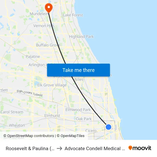 Roosevelt & Paulina (East) to Advocate Condell Medical Center map