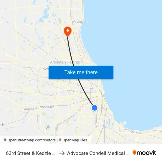 63rd Street & Kedzie (East) to Advocate Condell Medical Center map