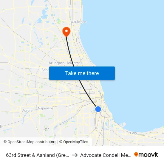 63rd Street & Ashland (Green Line) (East) to Advocate Condell Medical Center map