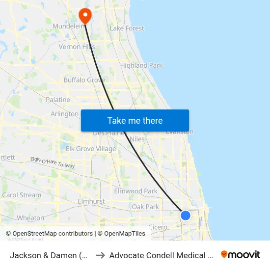 Jackson & Damen (West) to Advocate Condell Medical Center map