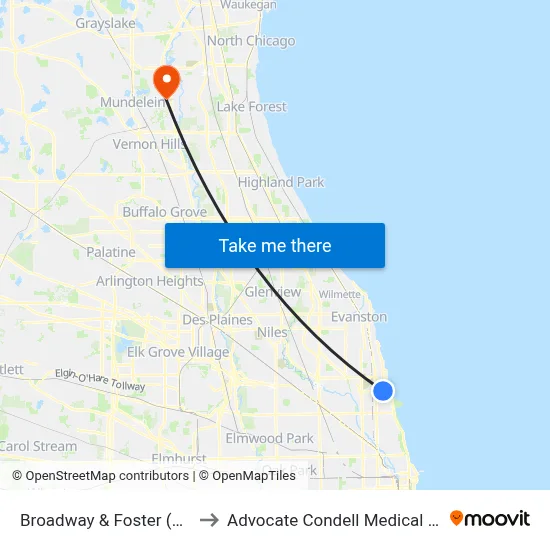 Broadway & Foster (North) to Advocate Condell Medical Center map