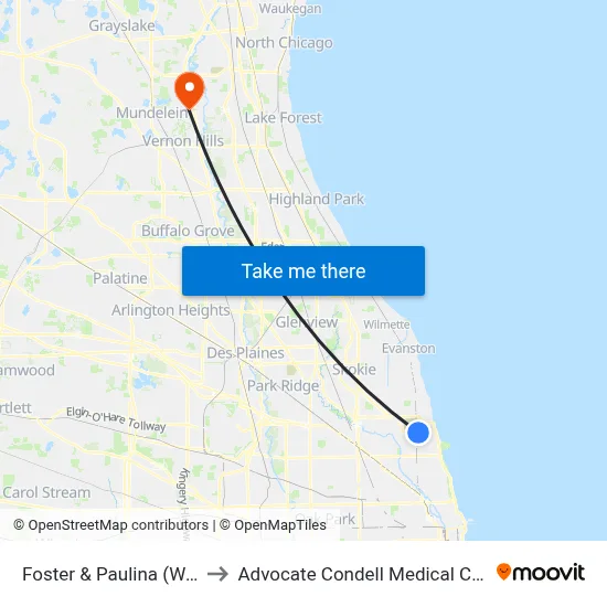 Foster & Paulina (West) to Advocate Condell Medical Center map
