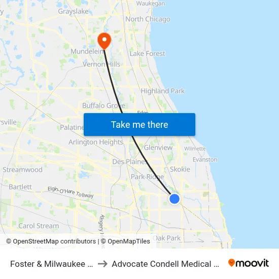 Foster & Milwaukee (Sw) to Advocate Condell Medical Center map