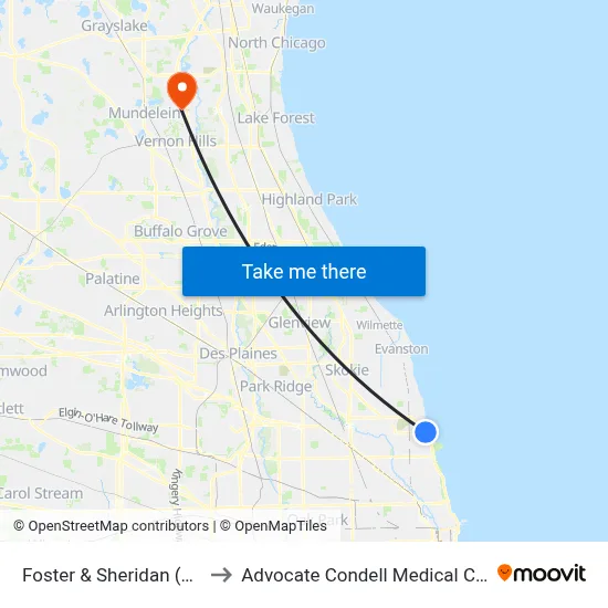 Foster & Sheridan (East) to Advocate Condell Medical Center map
