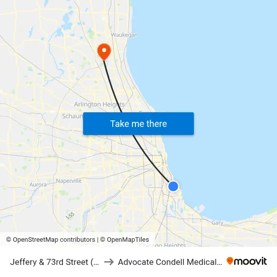 Jeffery & 73rd Street (South) to Advocate Condell Medical Center map